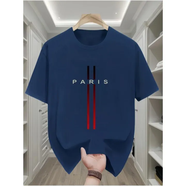 Muslim new Mens T-shirt made of polyester material fashionable letter printed top summer short sleeved round neck pullover✼COD