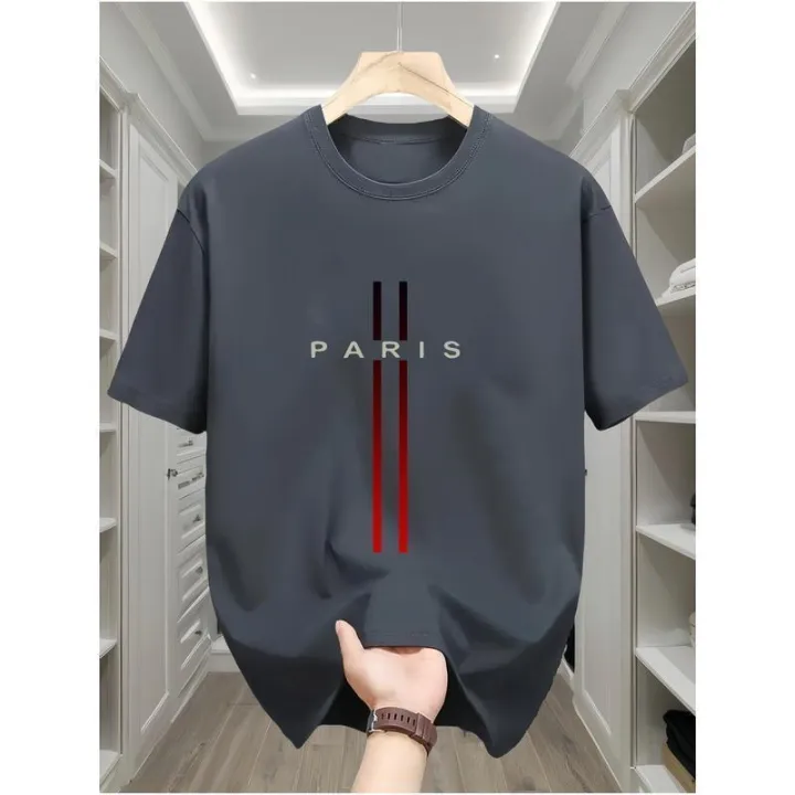 Muslim new Mens T-shirt made of polyester material fashionable letter printed top summer short sleeved round neck pullover✼COD