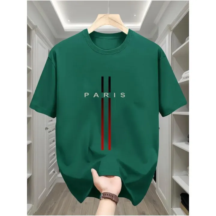 Muslim new Mens T-shirt made of polyester material fashionable letter printed top summer short sleeved round neck pullover✼COD