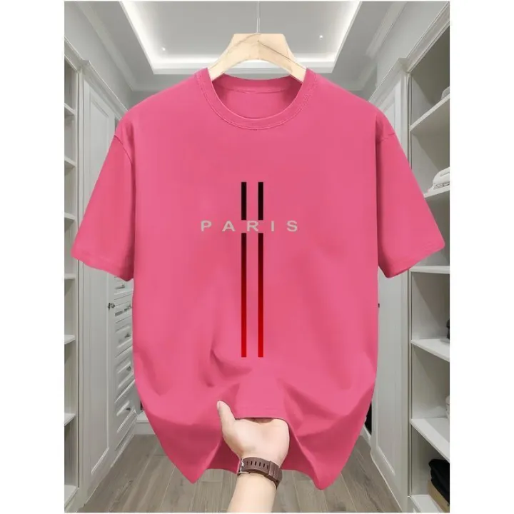 Muslim new Mens T-shirt made of polyester material fashionable letter printed top summer short sleeved round neck pullover✼COD