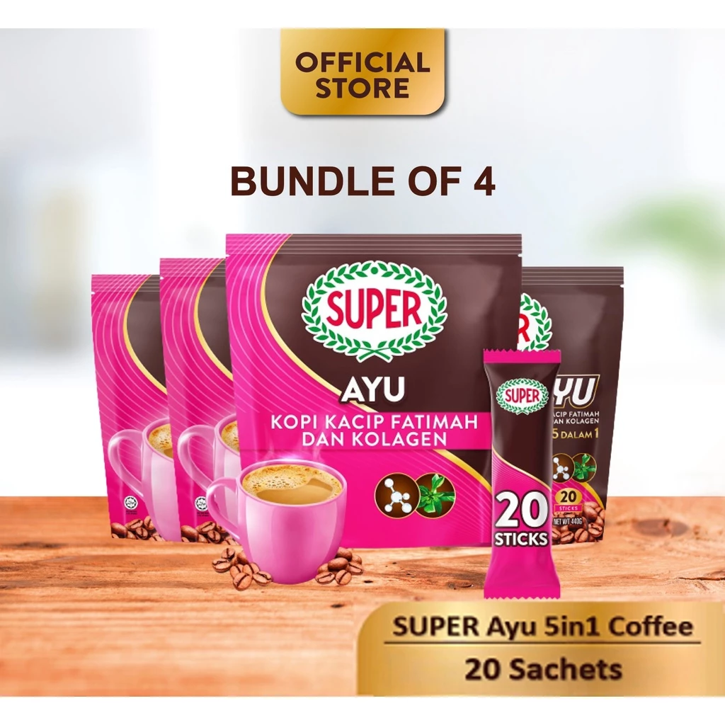 (Bundle of 4) SUPER Ayu 5in1 Coffee with Kacip Fatimah and Collagen, 20 sticks (HALAL)