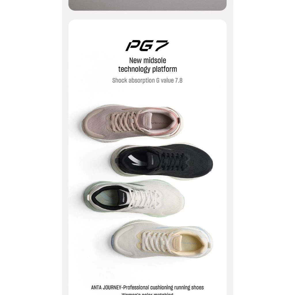 ANTA PG7 Journey Running Shoes 1224E5519-2 -Grey/Log Cabin Red/Rose Gold (Kasut Larian/Jogging)