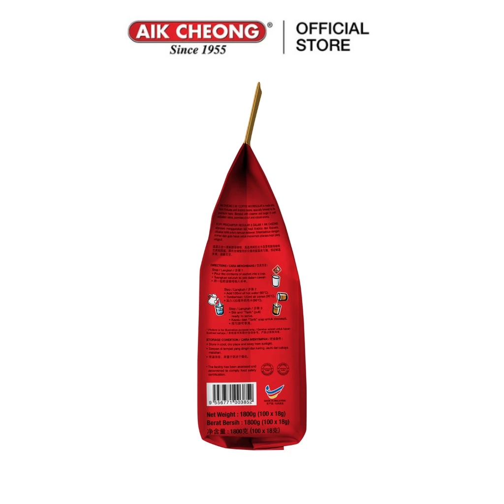 AIK CHEONG Coffee Mix 3 in 1 (1.8kg) - Regular (18g x 100's)