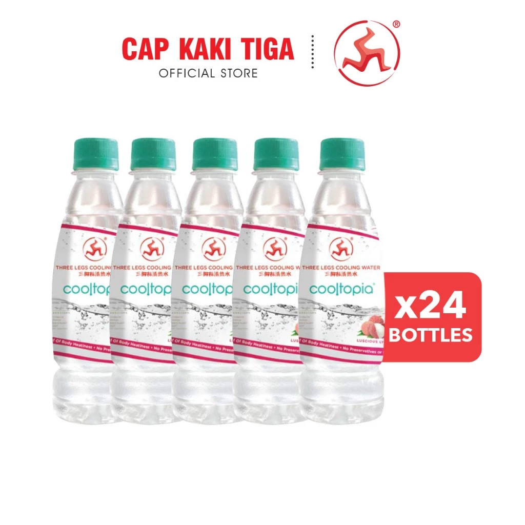 Cap Kaki Tiga Air Peyejuk Badan Cooltopia Perisa Laici - Cooling Water Lychee (320ml x 24)