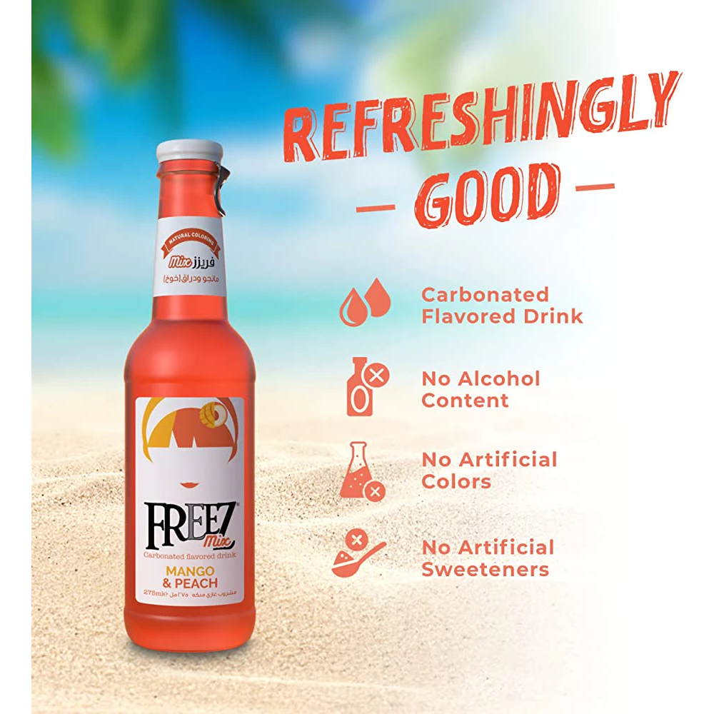 Freez Mix Soda Drinks Mango and Peach 24 bottle