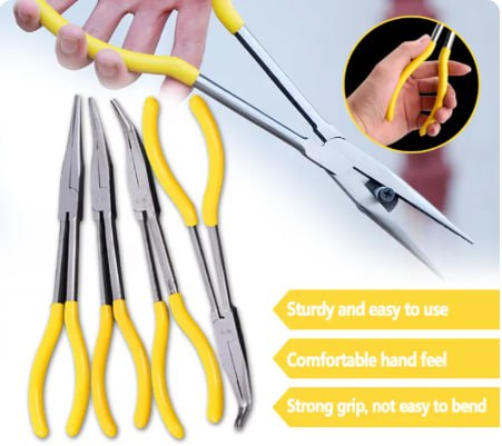 【🇲🇾Stock 】11 Inch Long Nose Pliers O 25 45 90 Degree Ring Stainless Steel Super Long Nose Pliers Multifunctional DIY Tools For Jewelry Making Playar Muncung Tirus