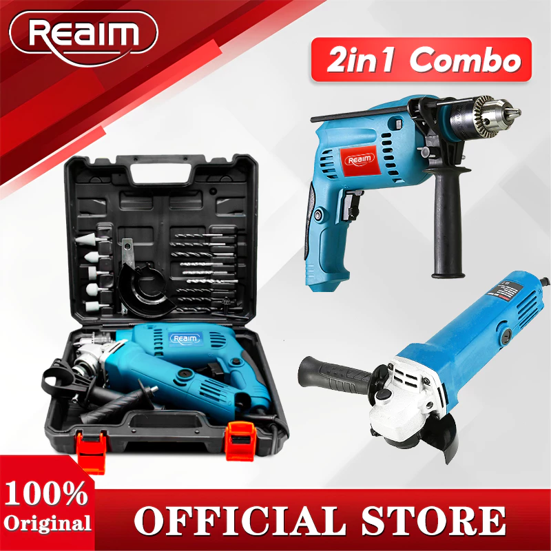 REAIM 1600W Impact Drill +1450W Angle Grinder High Power Tool Set Impact Wrench Drill Tool