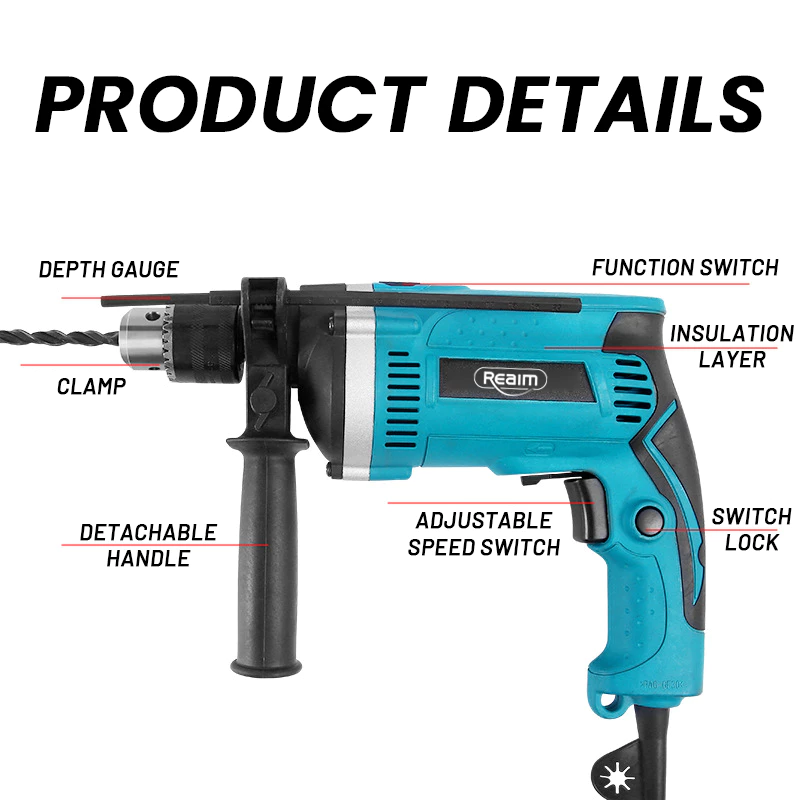 REAIM 1600W Impact Drill +1450W Angle Grinder High Power Tool Set Impact Wrench Drill Tool