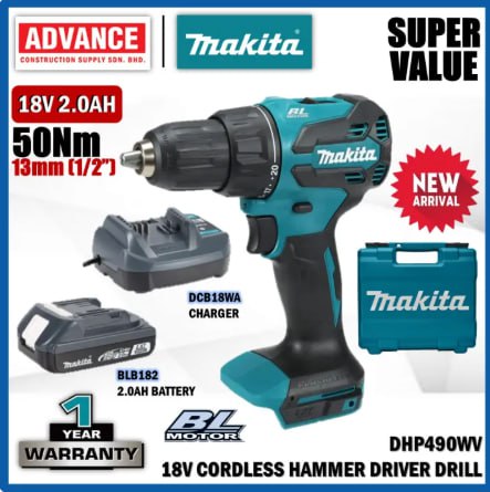 MAKITA DHP490Z / DHP490SFX1 / DHP490WV 18V Cordless Hammer Driver Drill 13MM (1/2")