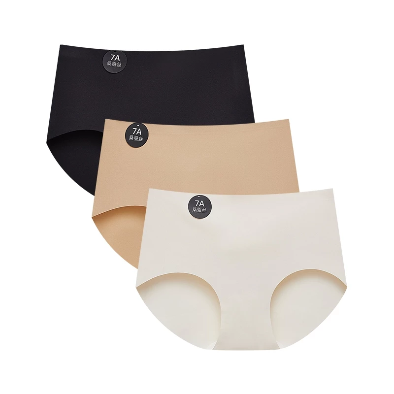 FallSweet 3PCS Women's Ice Silk Underwear Luxury High Waist Briefs Soft Breathable Mulberry Silk Crotch Seamless Panties