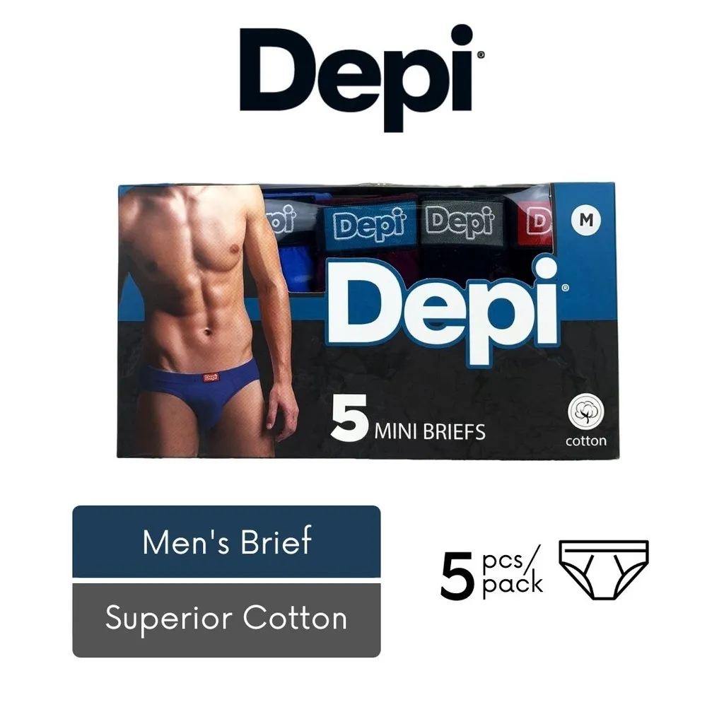 (5 Pcs) Depi Men’s Brief Underwear 100% Cotton | Assorted Colors | Soft & Breathable | 1BB1501