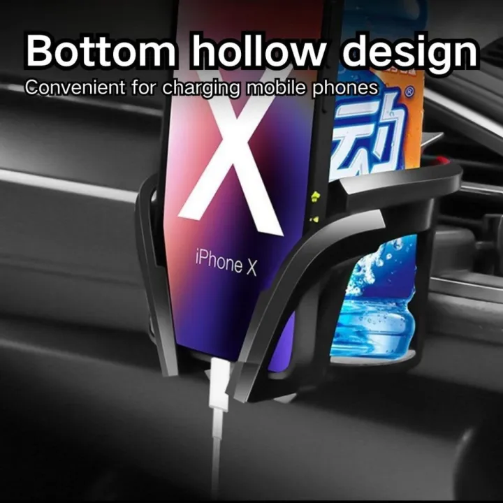 2-in-1 Universal Car Cup Holder Expander with Phone Holder - 360° Rotation Adjustable Drink Caddy for Cups & Glass Bottles, Automotive Accessory