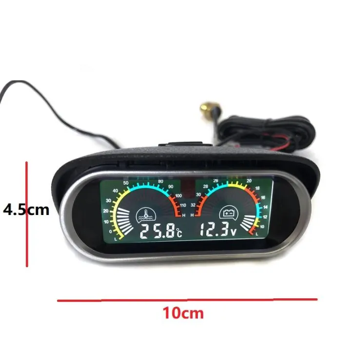 Smith Tools Auto LCD Water Temperature & Voltmeter Gauge 2 in 1 With Joint Pipe Adapter 1/8NPT OD 26MM-40MM