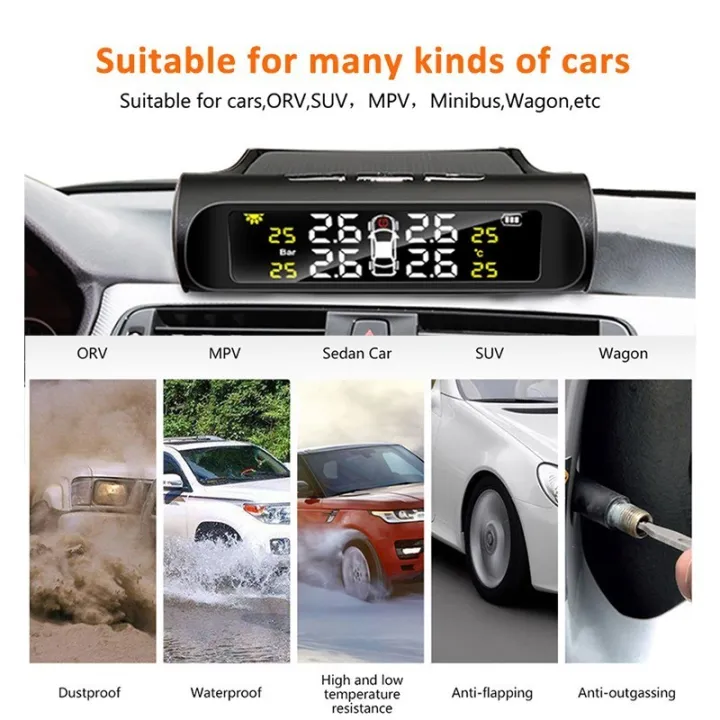 Car Solar Tire Pressure Monitoring Smart TPMS LCD Warning System Auto Tyre Pressure Alarm Monitor with 4 External Senor