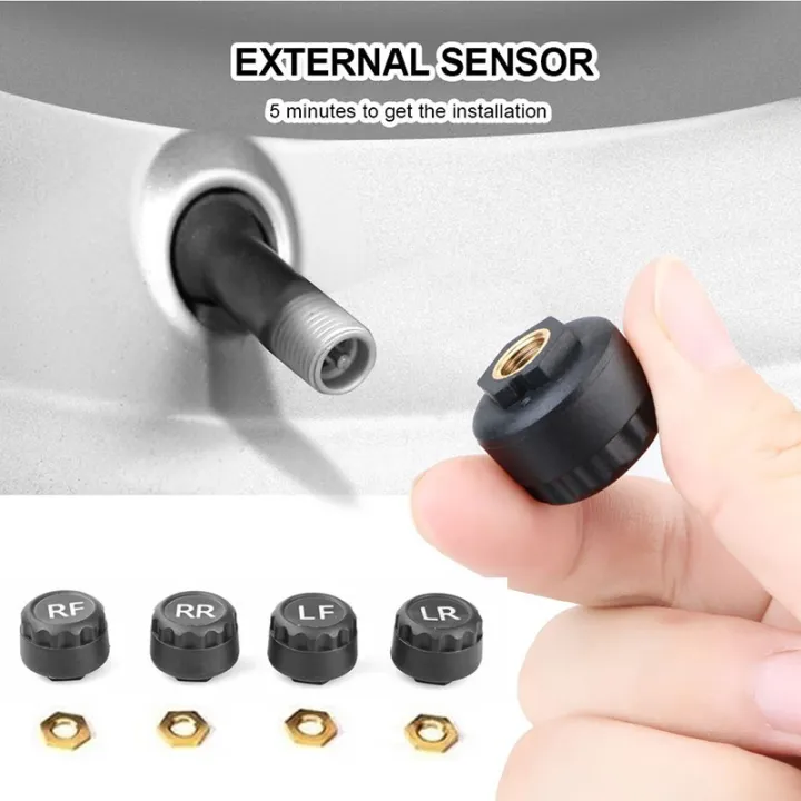 Car Solar Tire Pressure Monitoring Smart TPMS LCD Warning System Auto Tyre Pressure Alarm Monitor with 4 External Senor