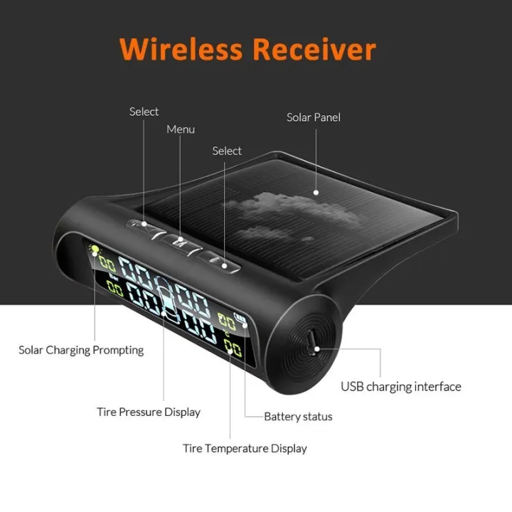 Car Solar Tire Pressure Monitoring Smart TPMS LCD Warning System Auto Tyre Pressure Alarm Monitor with 4 External Senor