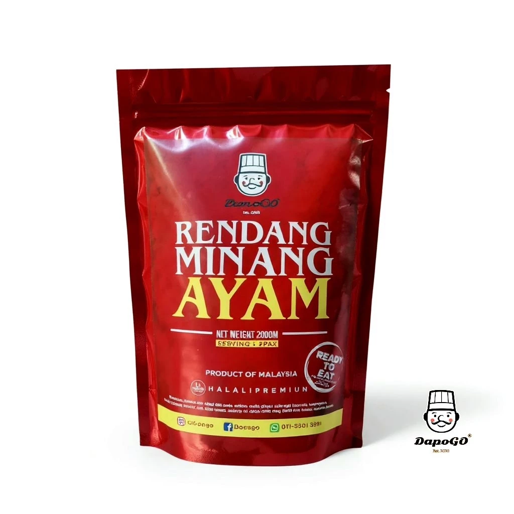 DAPOGO Rendang Minang Ayam (200gm) | Ready to Eat (RTE) | Instant Meal Lauk Ekspress | MRE buka paket &mkn | Travel Food