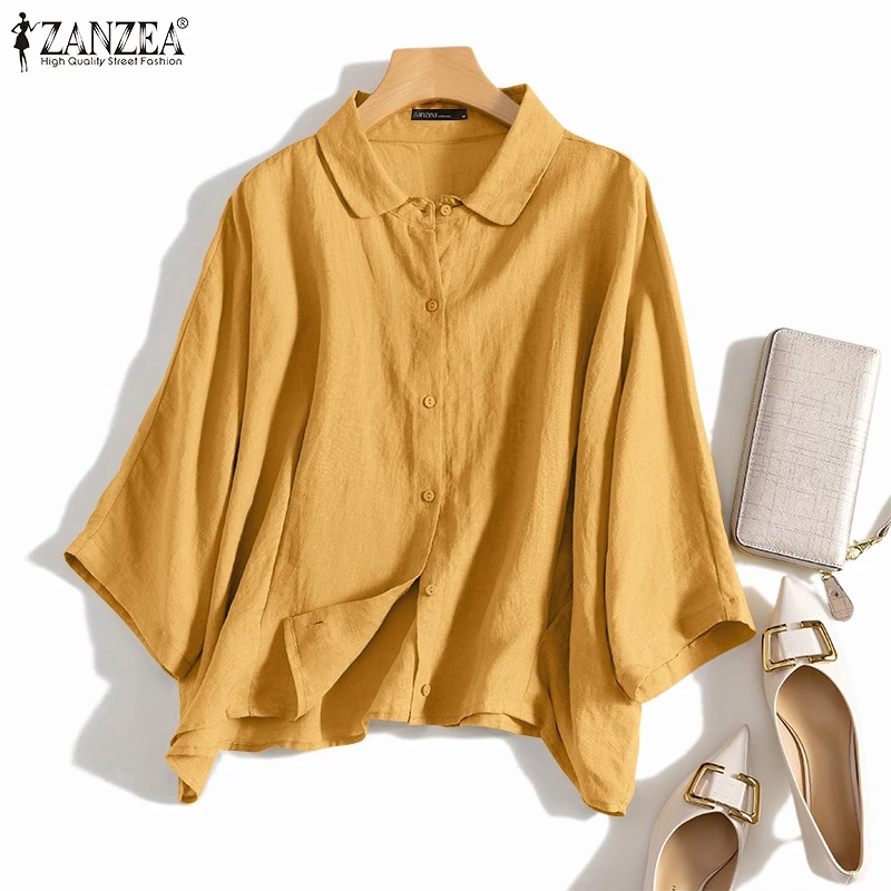 ZANZEA Women Daily Retro Casual Loose Long Sleeve Solid Color Blouse