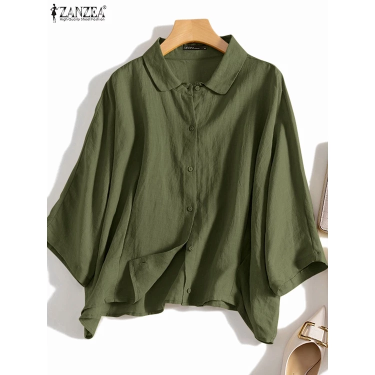ZANZEA Women Daily Retro Casual Loose Long Sleeve Solid Color Blouse