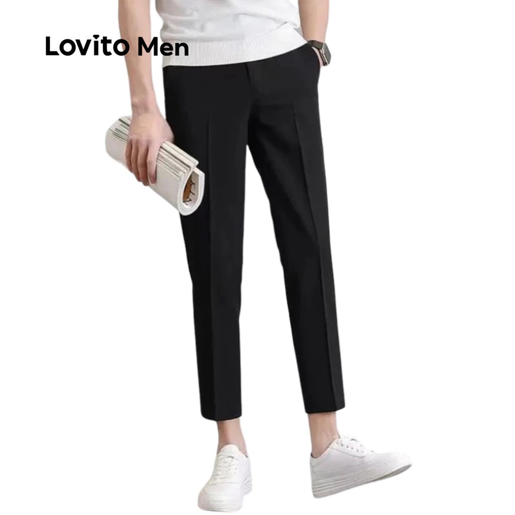 Lovito Casual Suit Pants Pocket All Seasons Light Gray Suit Pants for Men LNE110101 Lovito Seluar Kasual Pejabat Poket Sepanjang Musim