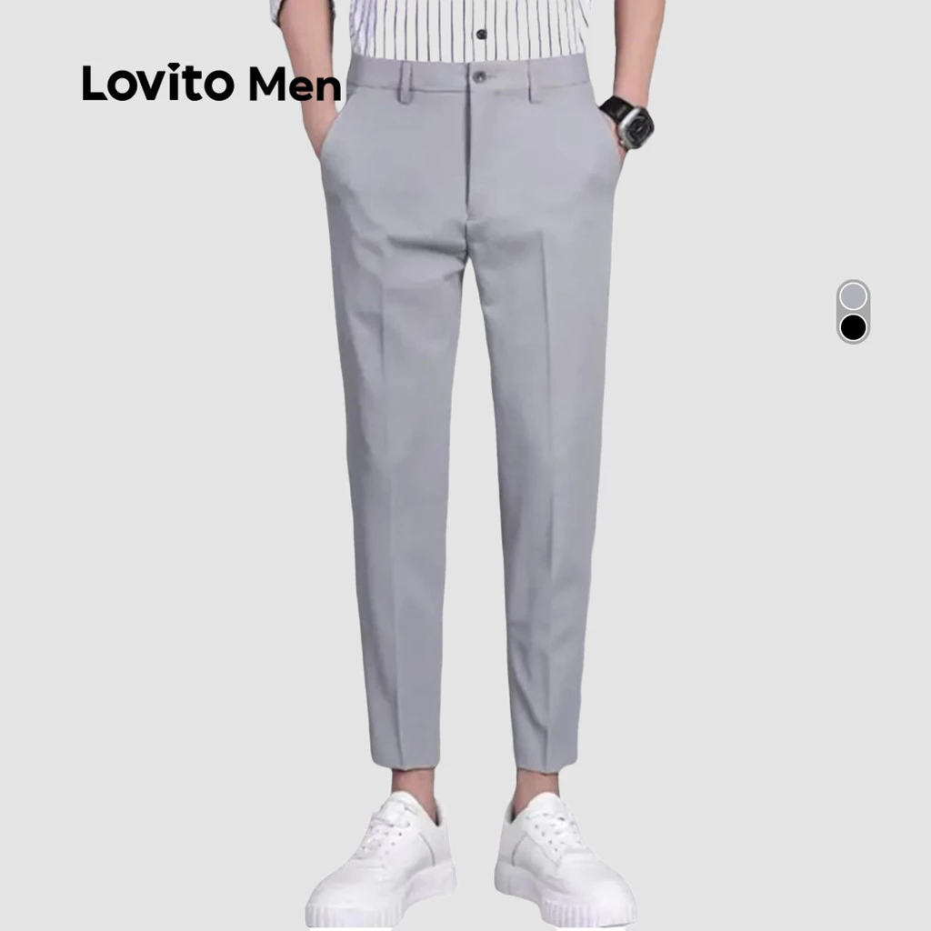 Lovito Casual Suit Pants Pocket All Seasons Light Gray Suit Pants for Men LNE110101 Lovito Seluar Kasual Pejabat Poket Sepanjang Musim