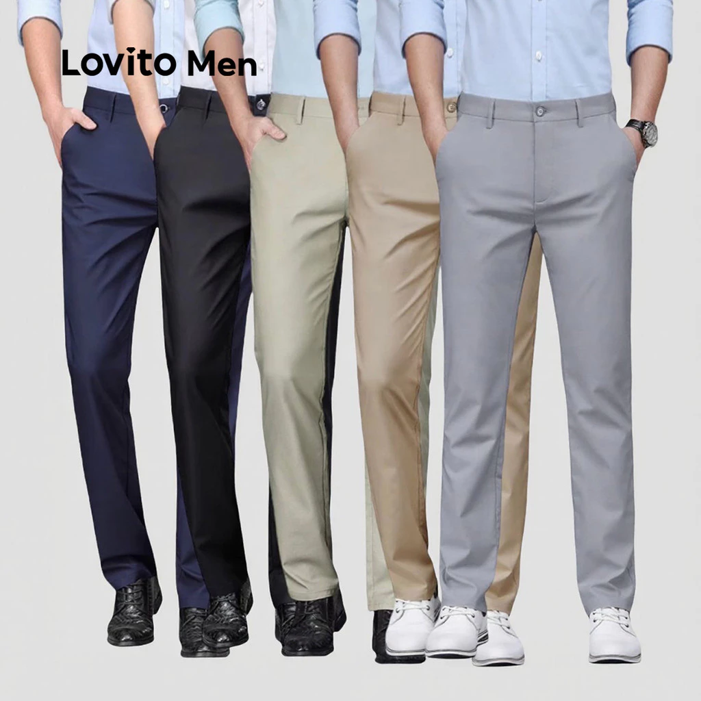 Lovito Casual Suit Pants Pocket All Seasons Light Gray Suit Pants for Men LNE110101 Lovito Seluar Kasual Pejabat Poket Sepanjang Musim