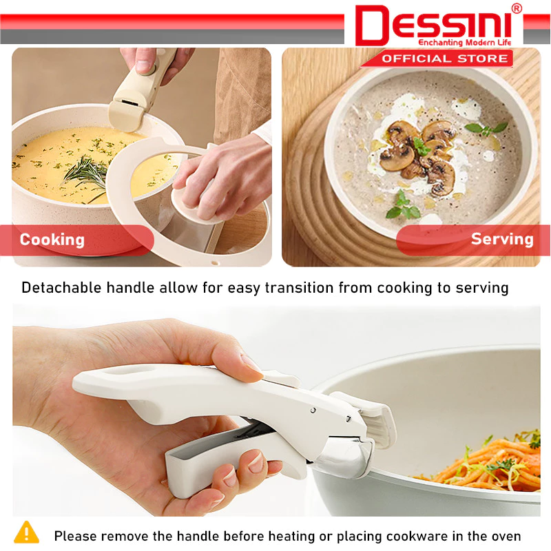DESSINI ITALY i-Romanzo 6 PCS Detachable Handle Induction Casserole Pot Non Stick Frying Pan Wok Bowl Cookware PERIUK