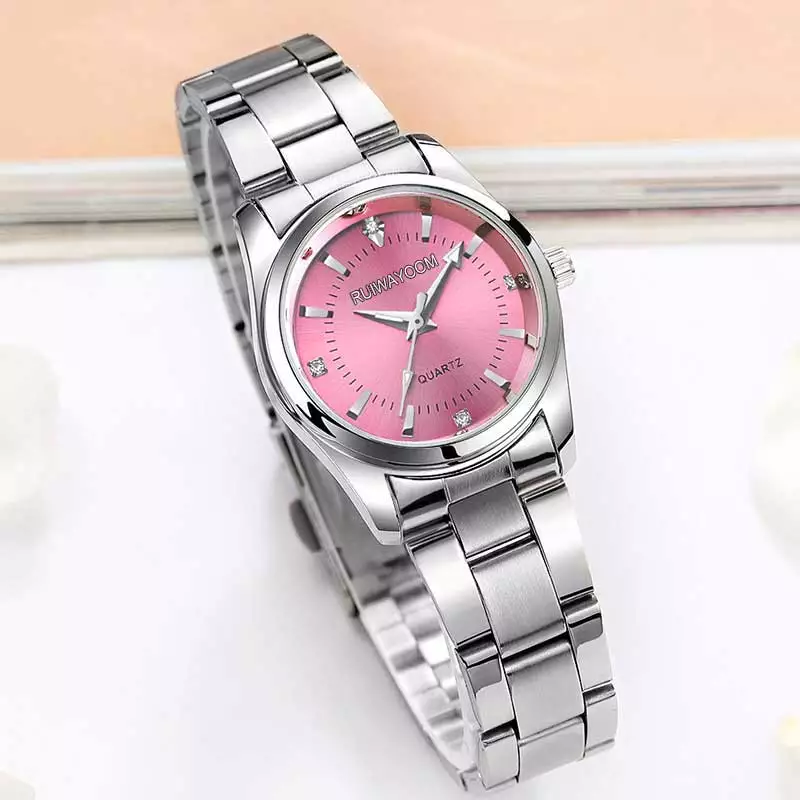 RUIWAY Stylish Women's Quartz Watch Luxury Rhinestone Stainless Steel Japanese Movement for Business