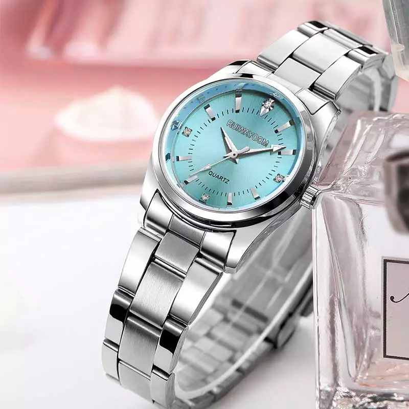 RUIWAY Stylish Women's Quartz Watch Luxury Rhinestone Stainless Steel Japanese Movement for Business