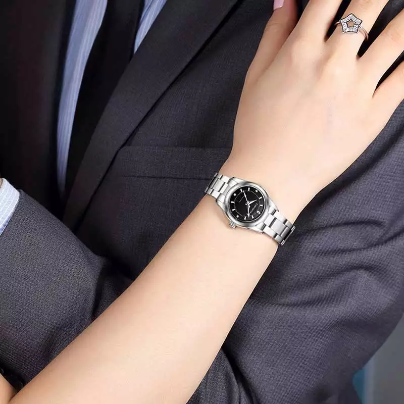 RUIWAY Stylish Women's Quartz Watch Luxury Rhinestone Stainless Steel Japanese Movement for Business