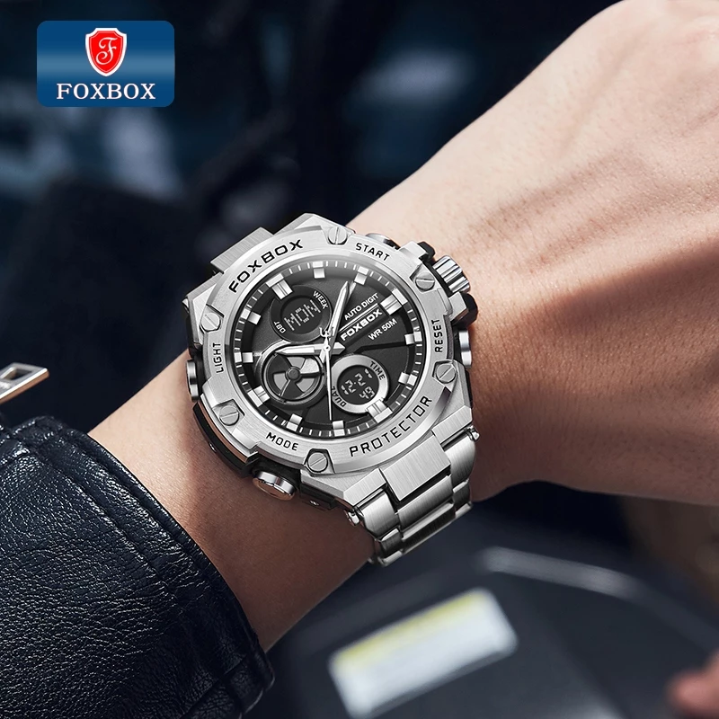 FOXBOX New LED Digital Sport Watches For Men Luxury Brand Quartz Wristwatch Waterproof Luminous LIGE Man Watch