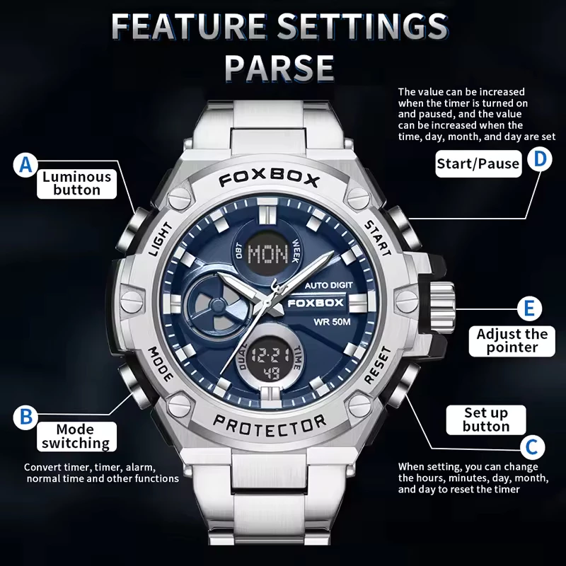 FOXBOX New LED Digital Sport Watches For Men Luxury Brand Quartz Wristwatch Waterproof Luminous LIGE Man Watch