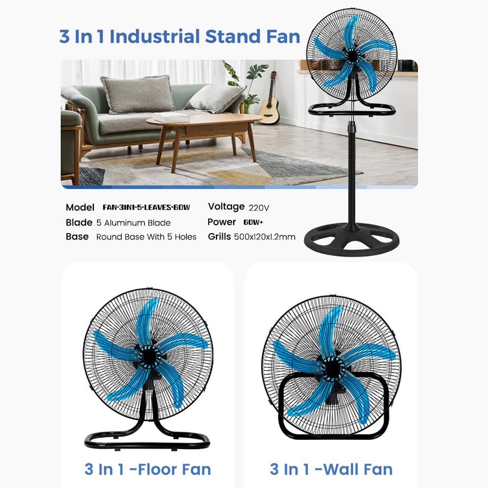 FOOKSUNG kipas industri Vertical Fan 18 inch 5 Blades 70W Strong wind 3 in1 Stand industrial Fan kipas berdir  4.8  19.3k ratings 40k+ Sold icon help
