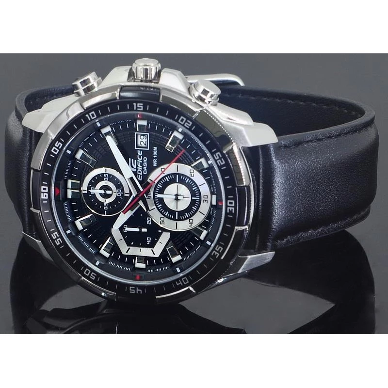 Casio Edifice Chronograph 539 Leather Black ada Stock