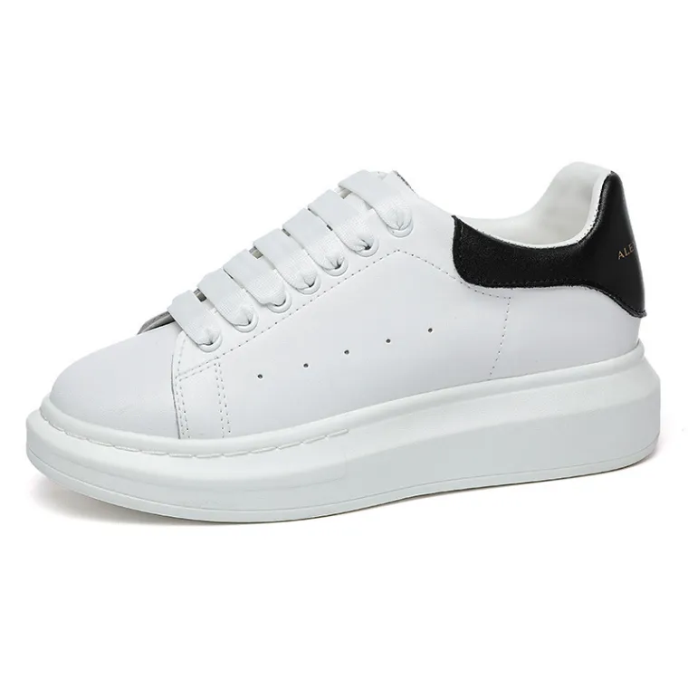 Ready stock Spring Autumn Versatile Alexander Mcqueen White Shoes Men Women Genuine Leather Sneakers Thick-Soled Platform Couple