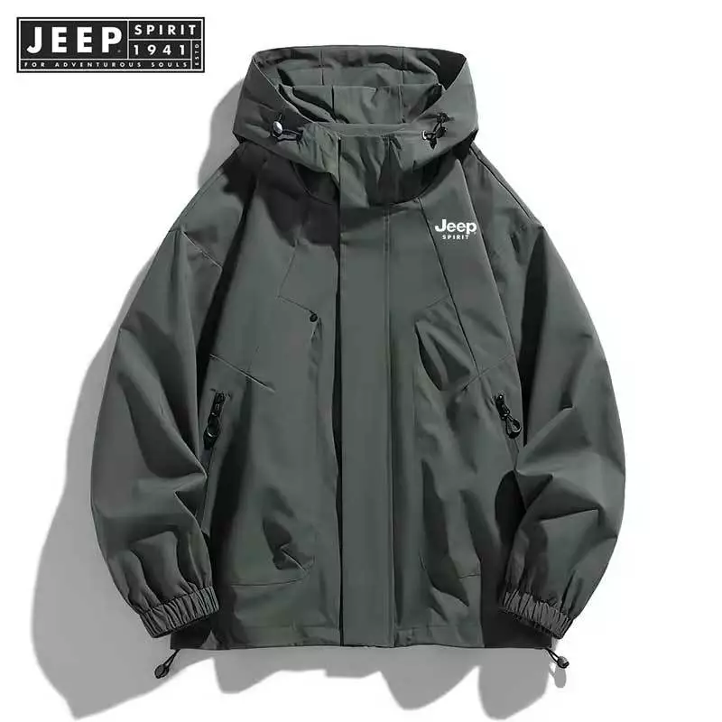 JEEP SPIRIT 1941 ESTD Men Jacket Hooded Windbreaker Trench Coats Oversize 6XL 7XL 8XL Plus Size Waterproof Black Bomber Camping