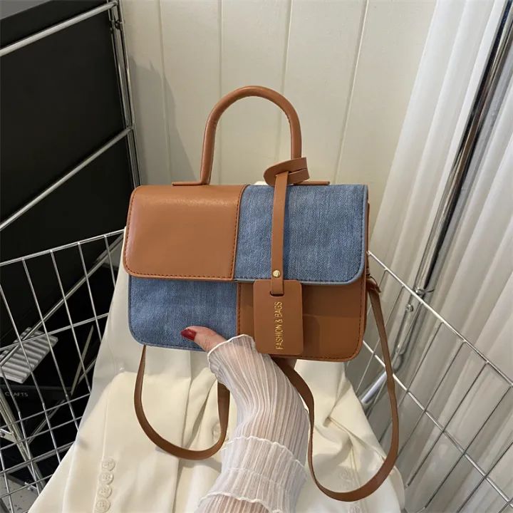 Trendy Fashion Patchwork Texture Handbag Commuter Chic Single Shoulder Crossbody Bag Small Square Bag Trendy