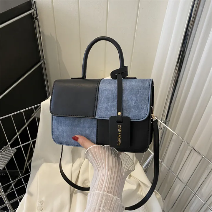 Trendy Fashion Patchwork Texture Handbag Commuter Chic Single Shoulder Crossbody Bag Small Square Bag Trendy