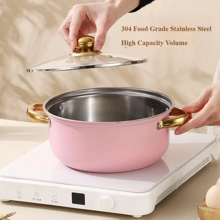 [Extra Thick] 304 Stainless Steel 5 PCS Set Cookware Sets High-quality Popular sliver stainless steel gold handle Pot Set Cookware Kitchenware