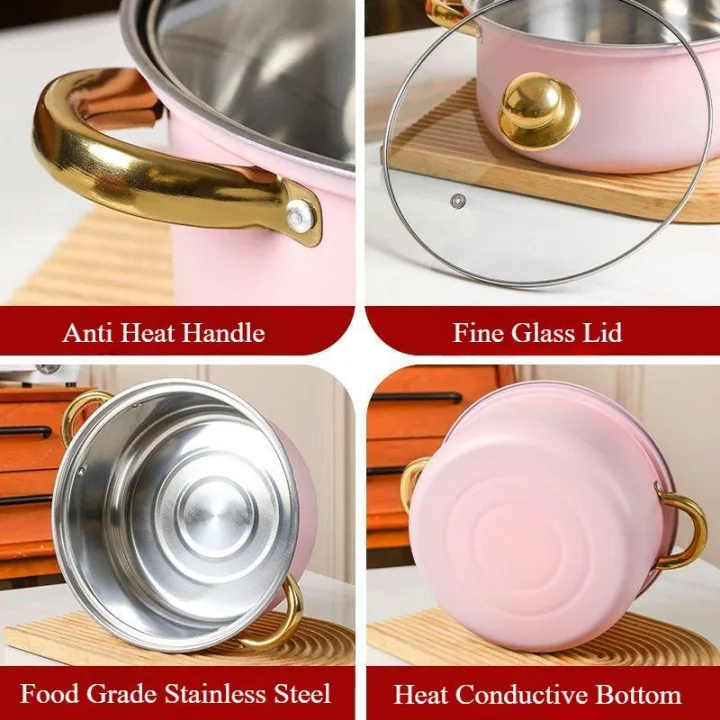 [Extra Thick] 304 Stainless Steel 5 PCS Set Cookware Sets High-quality Popular sliver stainless steel gold handle Pot Set Cookware Kitchenware