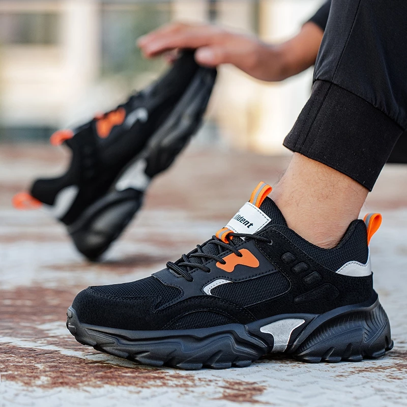 Tulldent Men Safety Shoes Steel Toe Anti-puncture Lightweight Breathable Safety Boots in Black