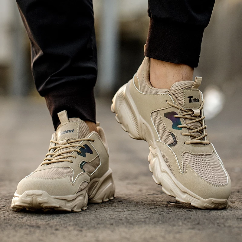 Tulldent Men Safety Shoes Steel Toe Anti-puncture Lightweight Breathable Safety Boots in Black