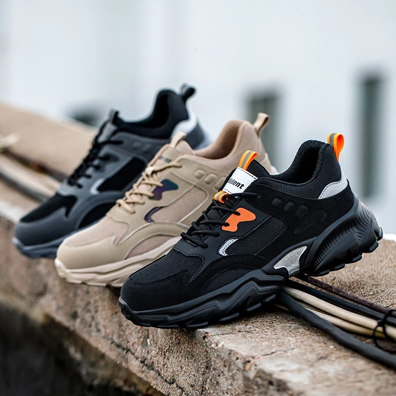 Tulldent Men Safety Shoes Steel Toe Anti-puncture Lightweight Breathable Safety Boots in Black