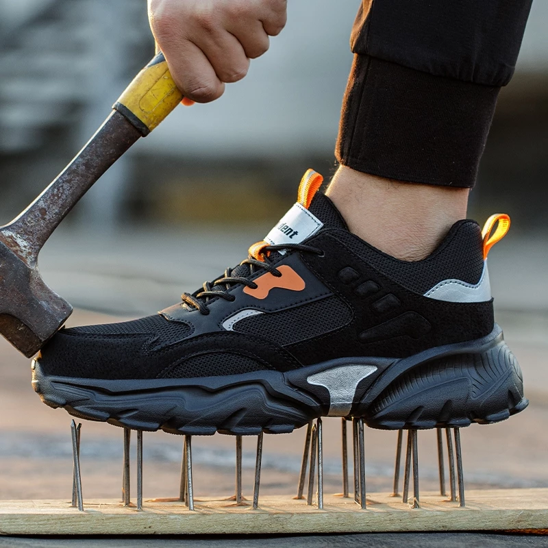 Tulldent Men Safety Shoes Steel Toe Anti-puncture Lightweight Breathable Safety Boots in Black