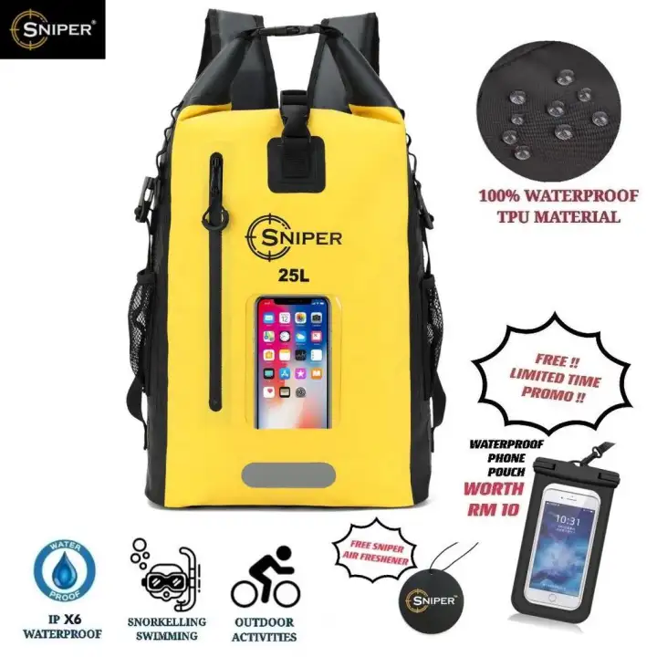 [IPX6 RATED] LAZ058) [SCENTED W PERFUME] HIGH QUALITY LARGE 25L CAPACITY SNIPER WATERPROOF BACKPACK DRY BAG OUTDOOR BAG LAPTOP BAG + IPX6 WATERPROOF ZIP