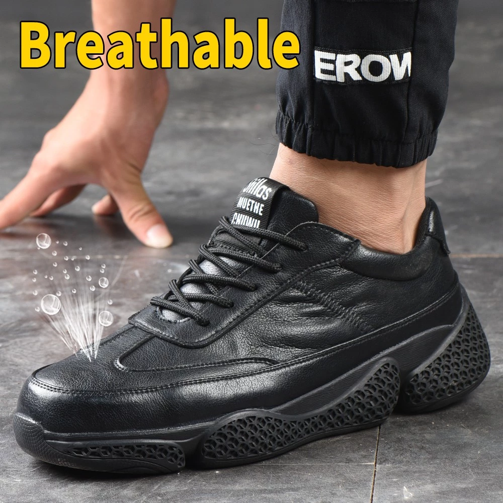 Tulldent Men Safety Shoes Steel Toe Anti-puncture Lightweight Waterproof Safety Boots in Black