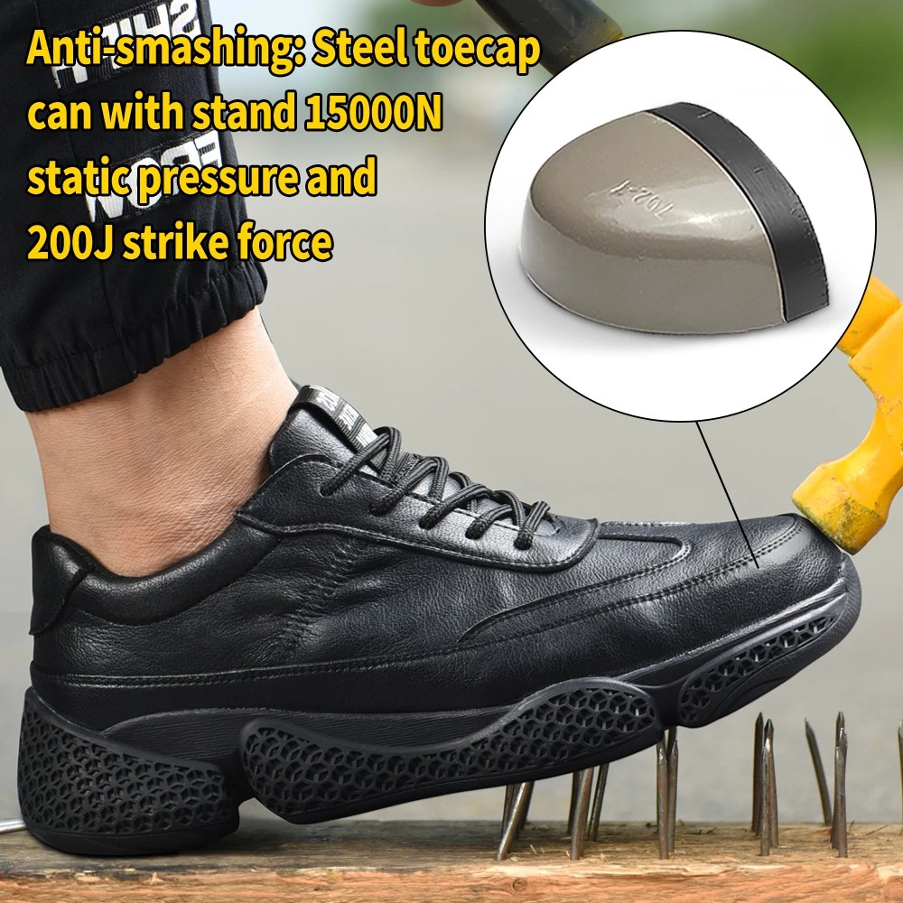 Tulldent Men Safety Shoes Steel Toe Anti-puncture Lightweight Waterproof Safety Boots in Black