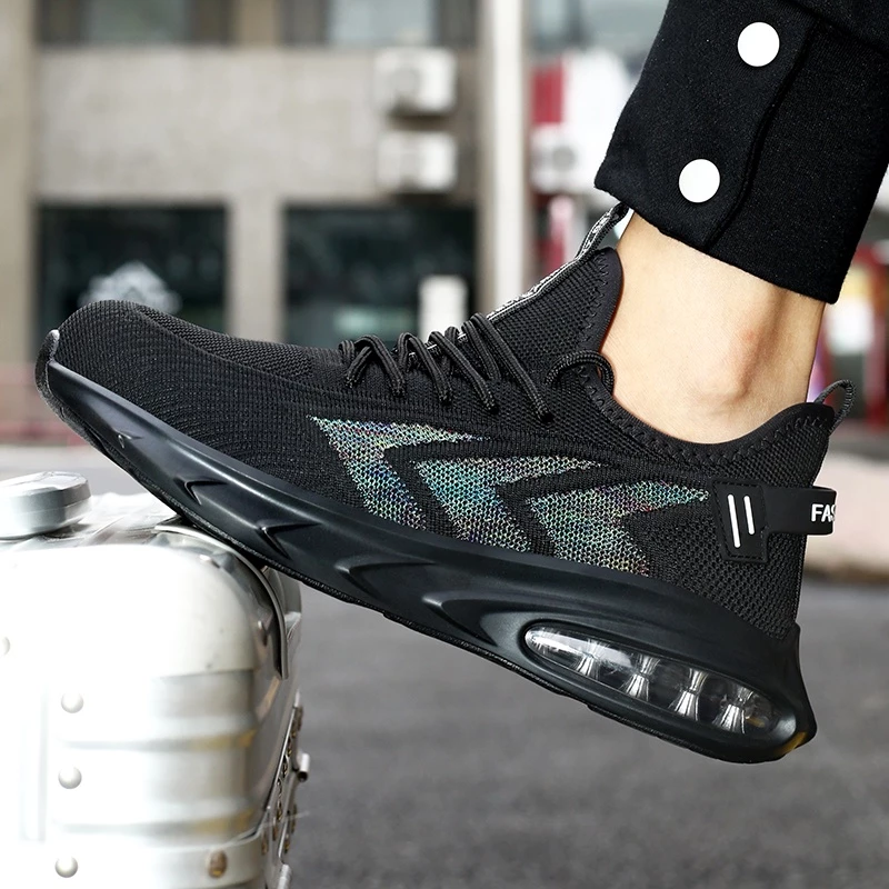 Tulldent Men Safety Shoes Steel Toe Cap Anti-smashing Anti-piercing Breathable Air cushion bottom in Black