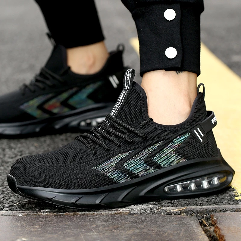 Tulldent Men Safety Shoes Steel Toe Cap Anti-smashing Anti-piercing Breathable Air cushion bottom in Black