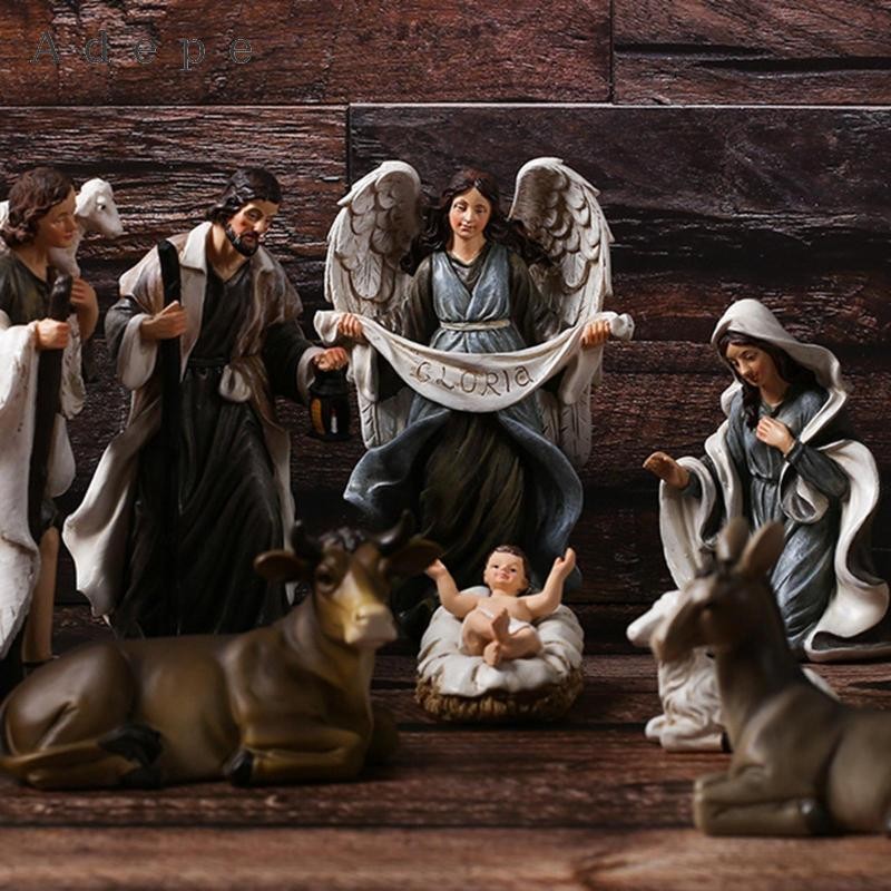 Adepe 12 Piece Nativity Collection with Family and Animal Figures for Decoration